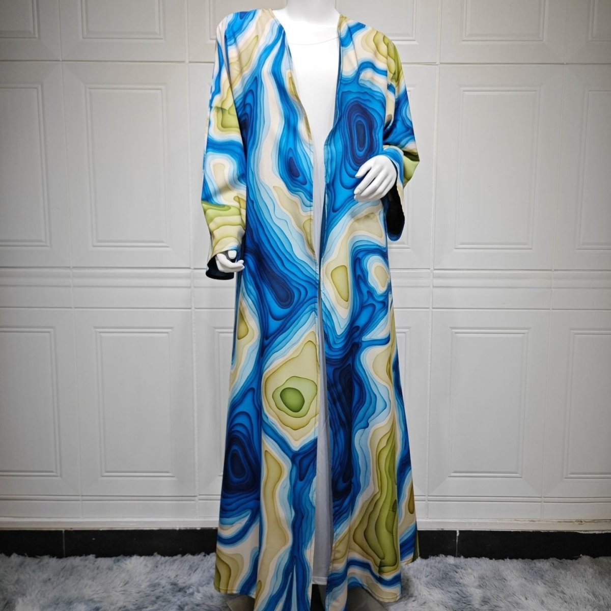 Fluid Topographic Print Open Abaya & Matching Hijab Set(MOA331) - Mariam's Collection