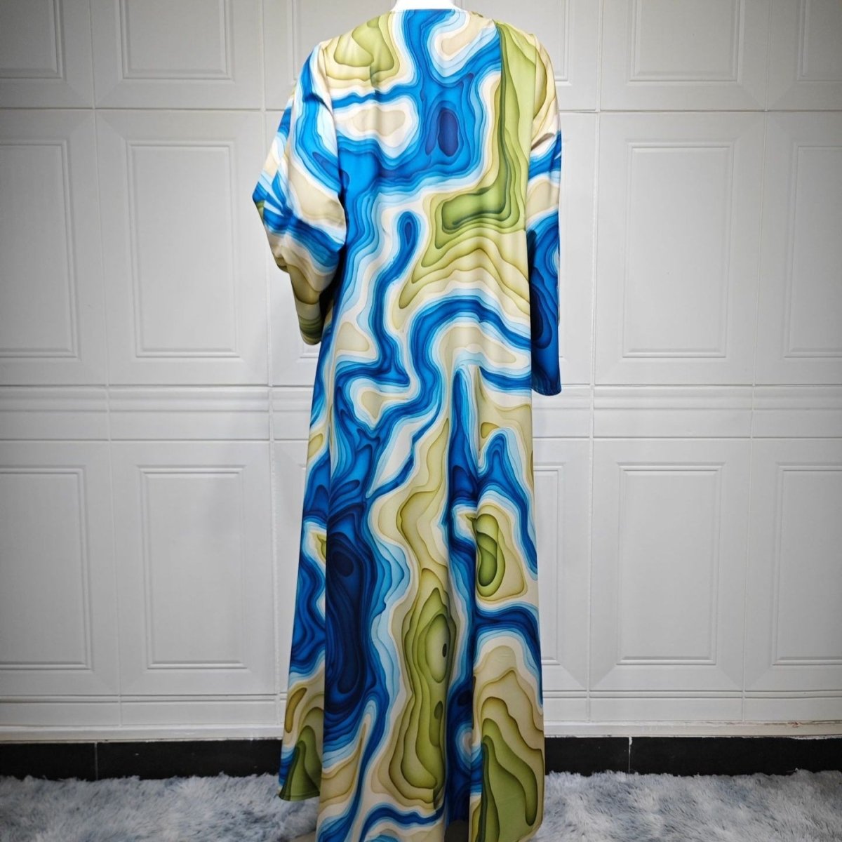 Fluid Topographic Print Open Abaya & Matching Hijab Set(MOA331) - Mariam's Collection
