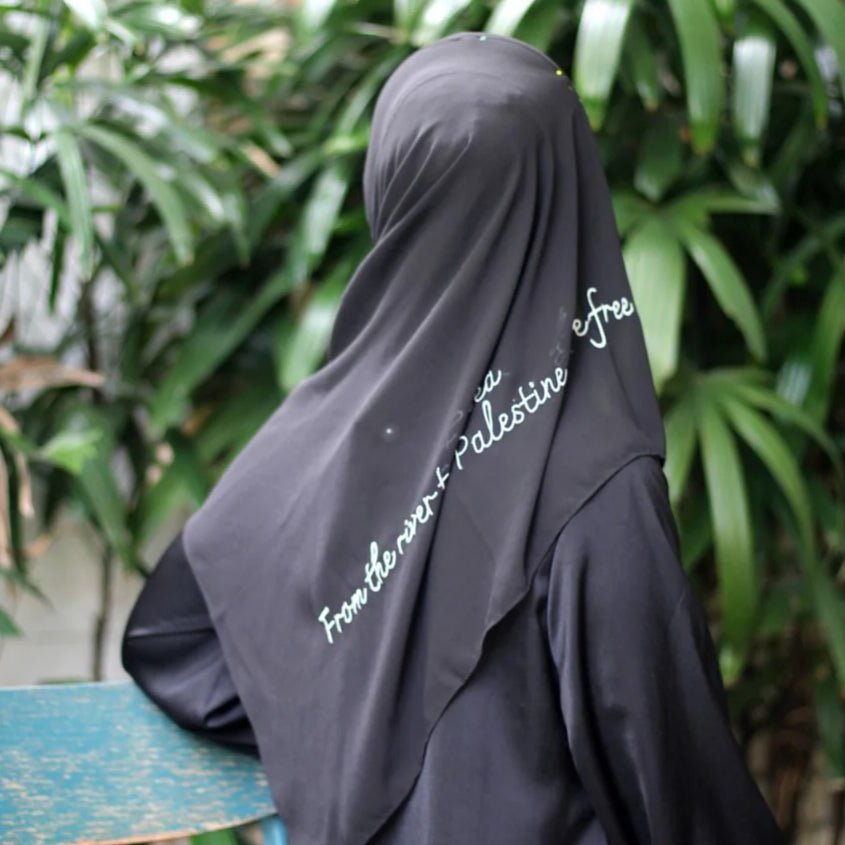 Free Palestine Chiffon Hijab – Cultural Statement Scarf with Arabic Letter Design(MH107) - Mariam's Collection