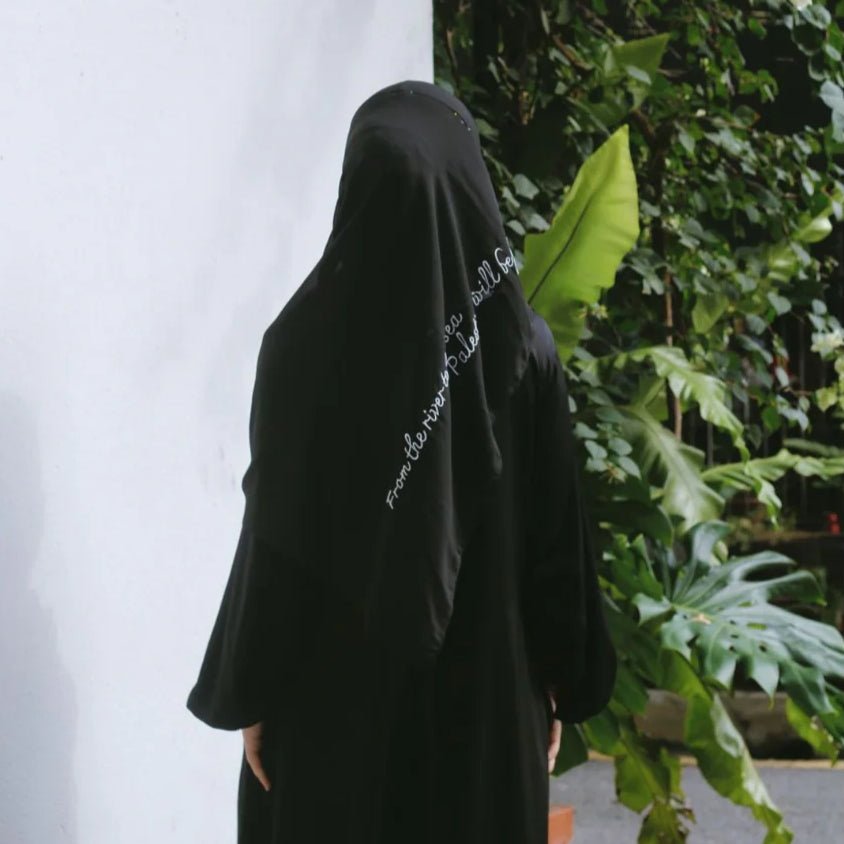Free Palestine Chiffon Hijab – Cultural Statement Scarf with Arabic Letter Design(MH107) - Mariam's Collection