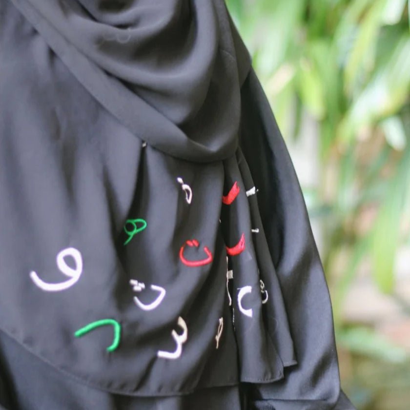Free Palestine Chiffon Hijab – Cultural Statement Scarf with Arabic Letter Design(MH107) - Mariam's Collection