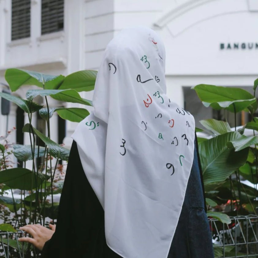 Free Palestine Chiffon Hijab – Cultural Statement Scarf with Arabic Letter Design(MH107) - Mariam's Collection