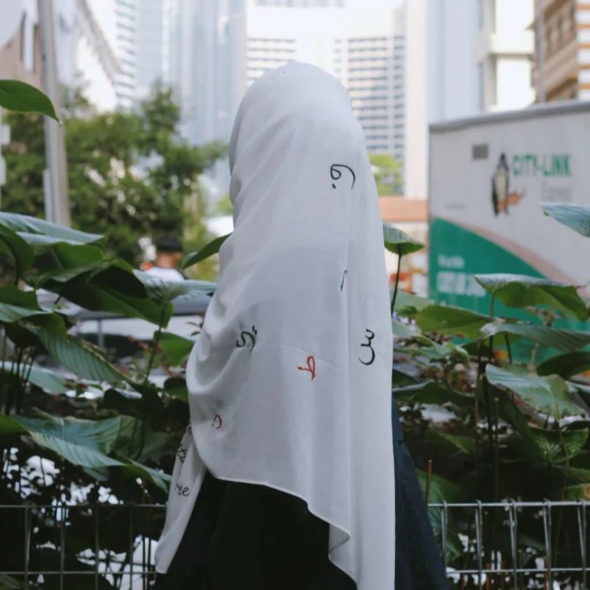 Free Palestine Chiffon Hijab – Cultural Statement Scarf with Arabic Letter Design(MH107) - Mariam's Collection