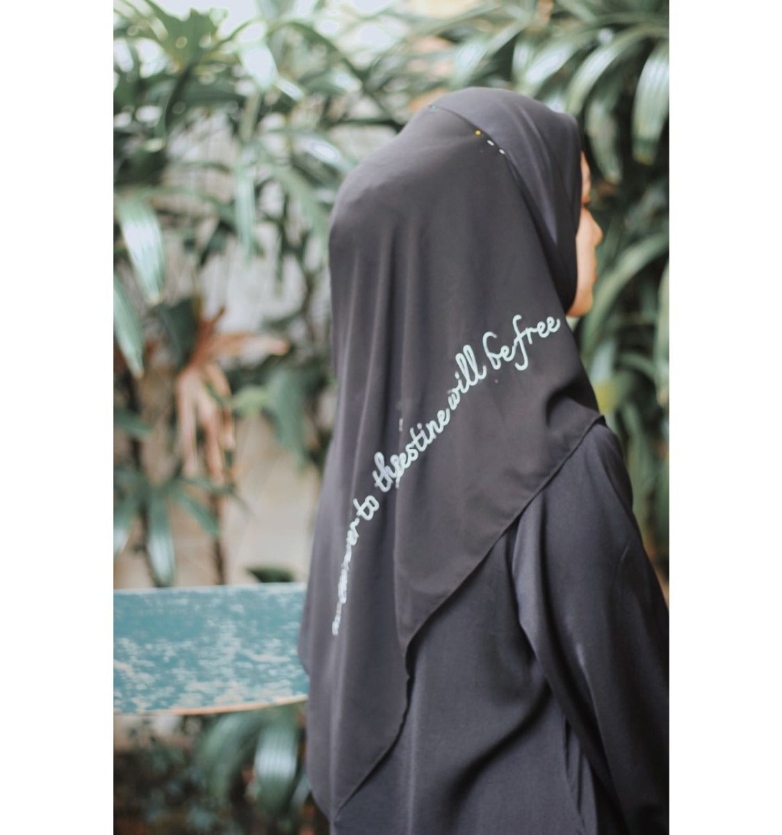 Free Palestine Chiffon Hijab – Cultural Statement Scarf with Arabic Letter Design(MH107) - Mariam's Collection