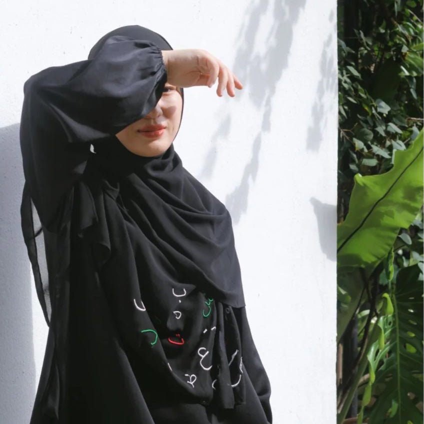 Free Palestine Chiffon Hijab – Cultural Statement Scarf with Arabic Letter Design(MH107) - Mariam's Collection