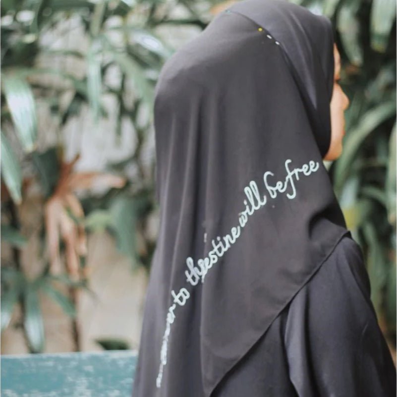 Free Palestine Chiffon Hijab – Cultural Statement Scarf with Arabic Letter Design(MH107) - Mariam's Collection