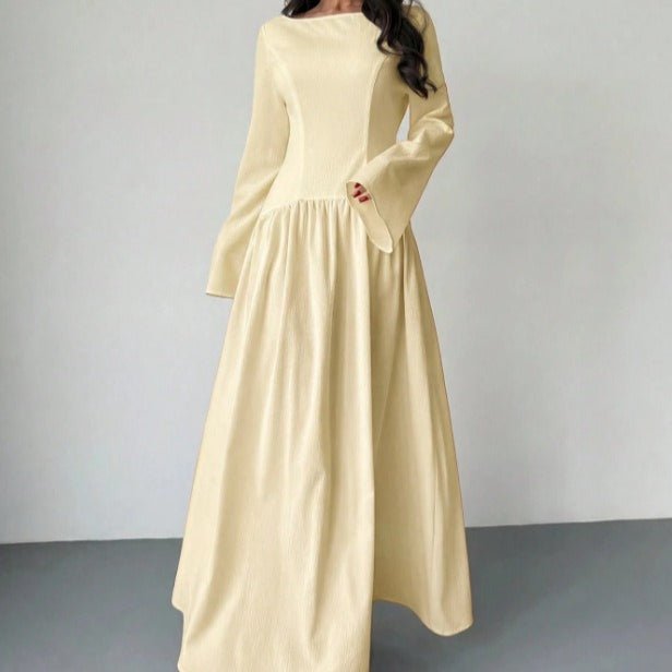 French-Inspired Boat-Neck Maxi Dress(MS565) - Mariam's Collection
