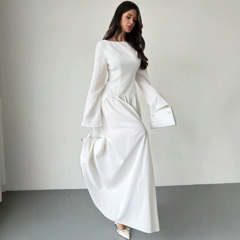 French-Inspired Boat-Neck Maxi Dress(MS565) - Mariam's Collection