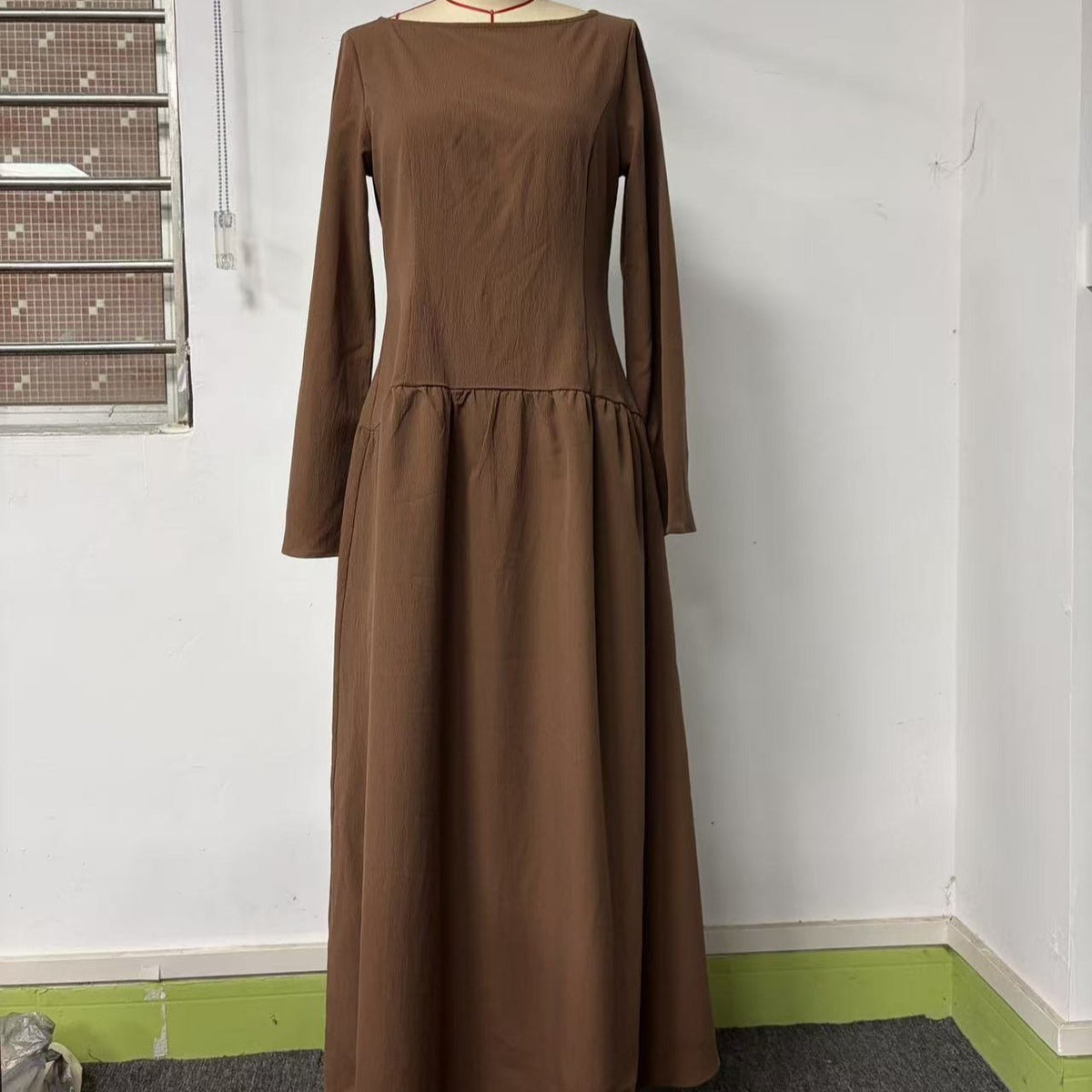 French-Inspired Boat-Neck Maxi Dress(MS565) - Mariam's Collection