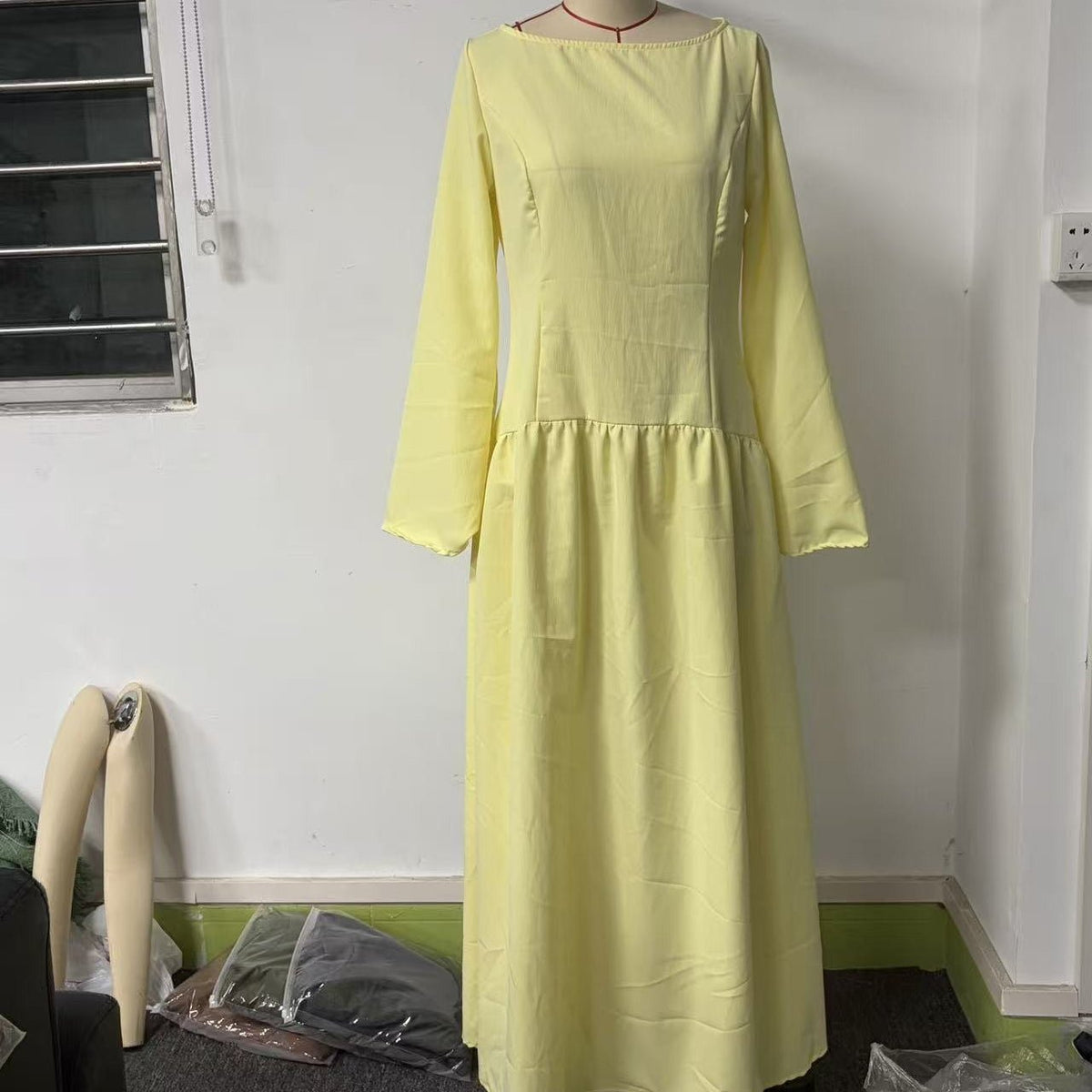 French-Inspired Boat-Neck Maxi Dress(MS565) - Mariam's Collection
