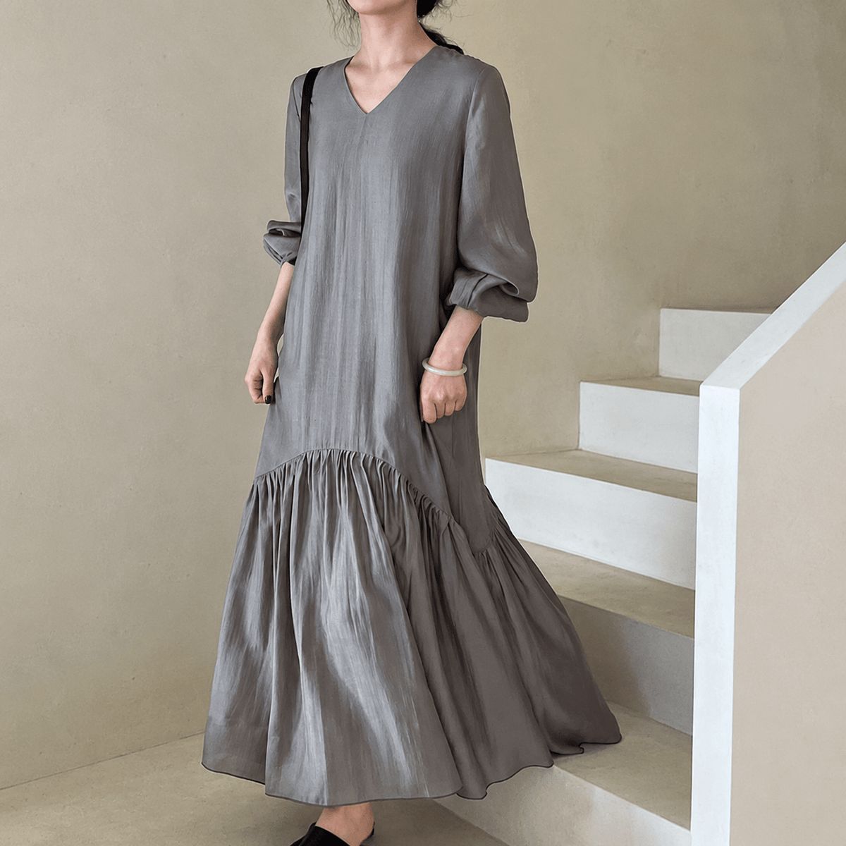 French-Inspired Ruffle Hem Maxi Dress(MS549) - Mariam's Collection