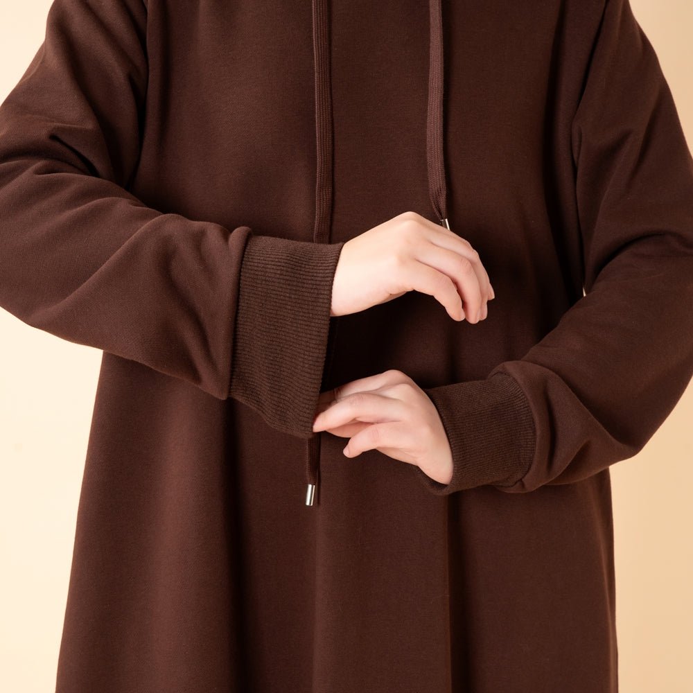 French Terry Hoodie Abaya With Pockets (MA340) - Mariam's Collection