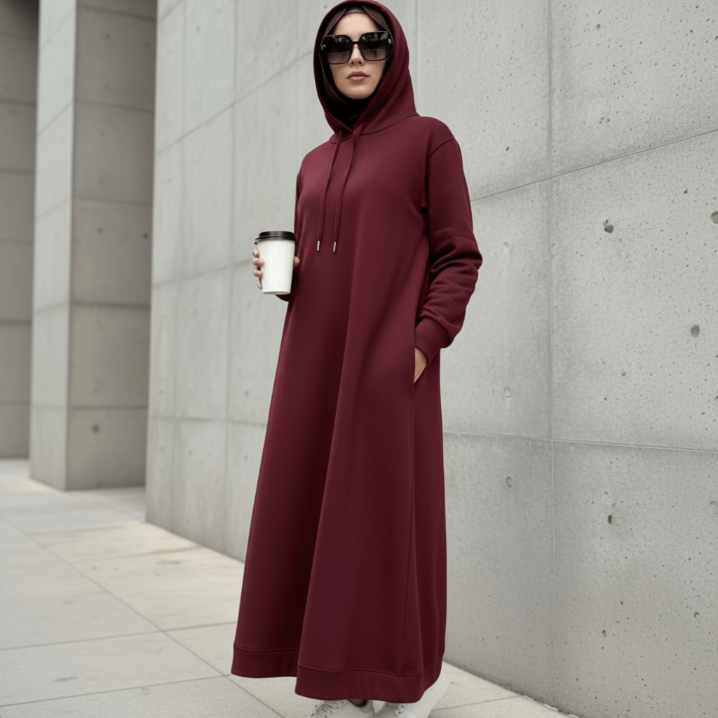 French Terry Hoodie Abaya With Pockets (MA340) - Mariam's Collection