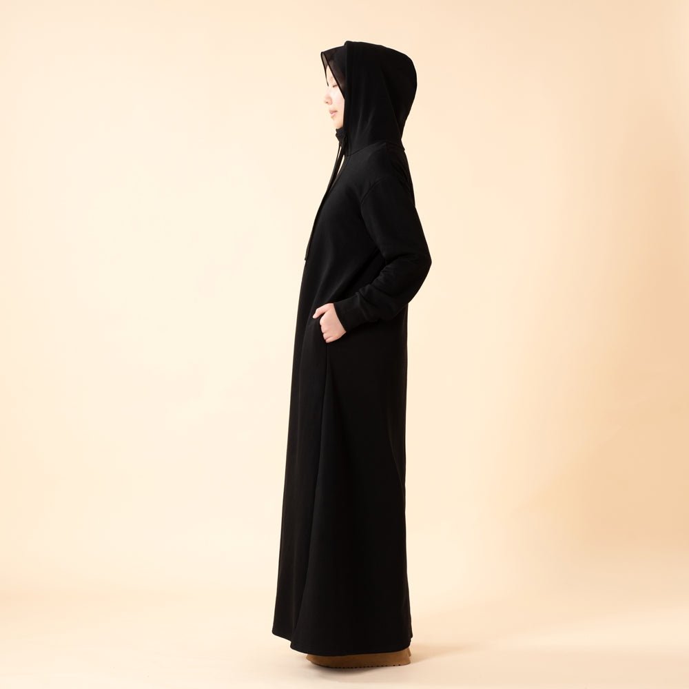 French Terry Hoodie Abaya With Pockets (MA340) - Mariam's Collection