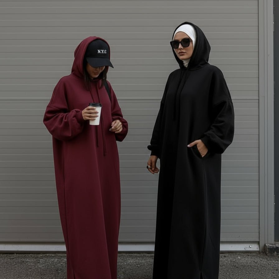 French Terry Hoodie Abaya With Pockets (MA340) - Mariam's Collection