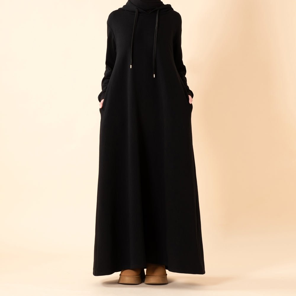 French Terry Hoodie Abaya With Pockets (MA340) - Mariam's Collection