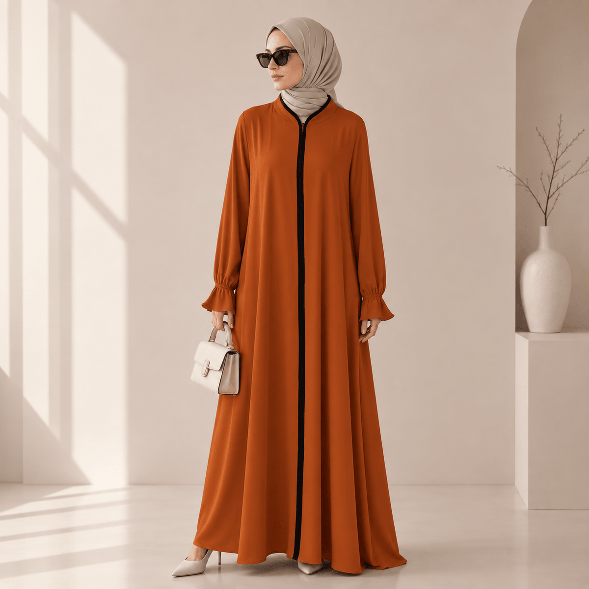 Full-Length Zip-Front Abaya with Pockets - MP069 - Mariam's Collection