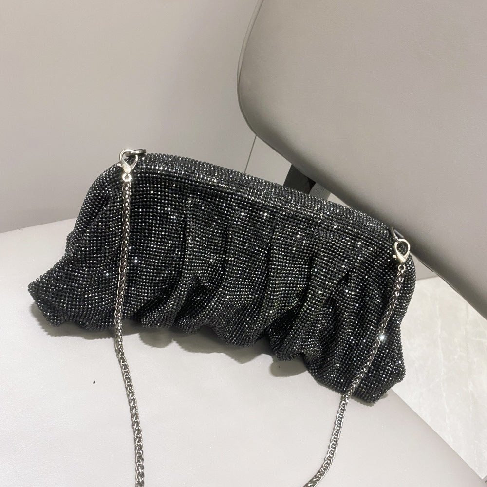 Full of Diamond Pleated Clouds Dinner Bag One Shoulder Crossbody Clamp Women's Bag (MAC257) - Mariam's Collection