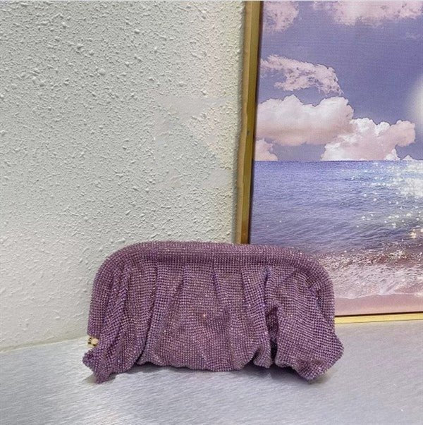 Full of Diamond Pleated Clouds Dinner Bag One Shoulder Crossbody Clamp Women's Bag (MAC257) - Mariam's Collection