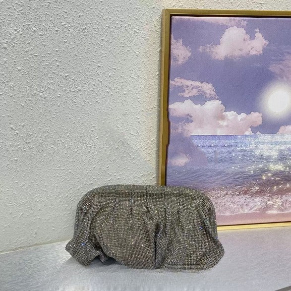 Full of Diamond Pleated Clouds Dinner Bag One Shoulder Crossbody Clamp Women's Bag (MAC257) - Mariam's Collection