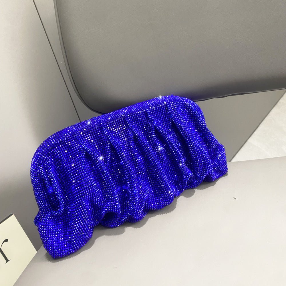 Full of Diamond Pleated Clouds Dinner Bag One Shoulder Crossbody Clamp Women's Bag (MAC257) - Mariam's Collection