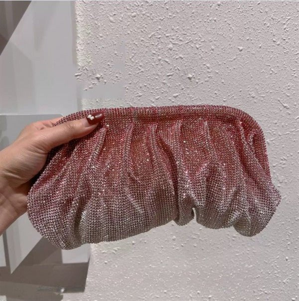 Full of Diamond Pleated Clouds Dinner Bag One Shoulder Crossbody Clamp Women's Bag (MAC257) - Mariam's Collection