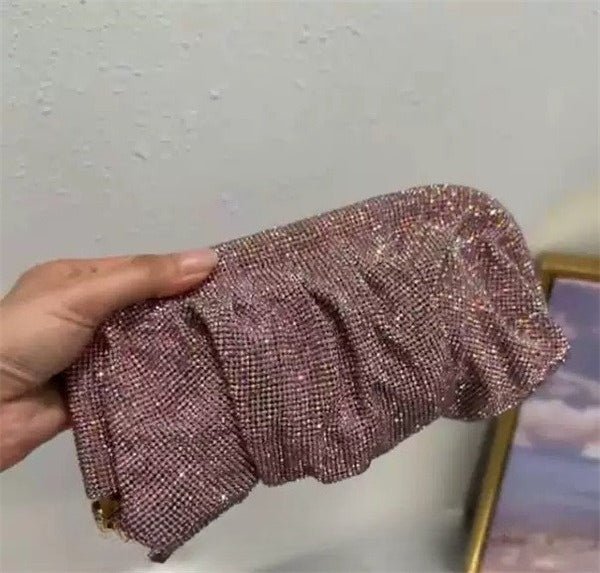 Full of Diamond Pleated Clouds Dinner Bag One Shoulder Crossbody Clamp Women's Bag (MAC257) - Mariam's Collection