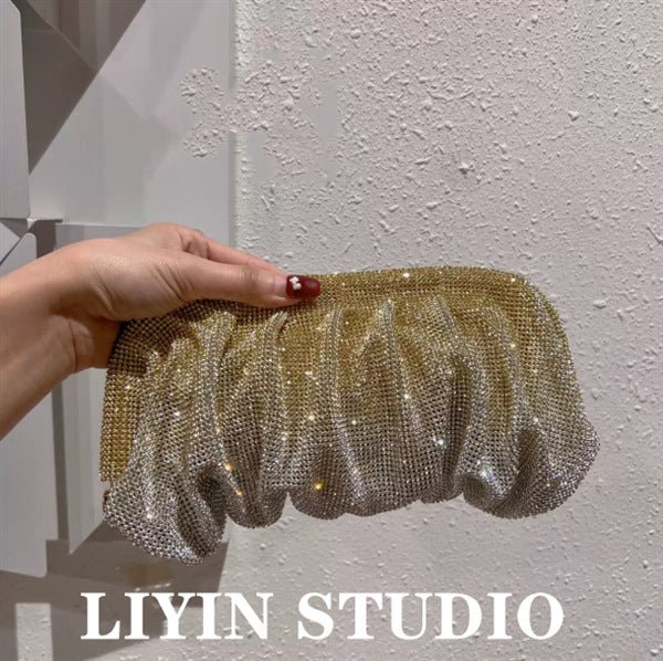 Full of Diamond Pleated Clouds Dinner Bag One Shoulder Crossbody Clamp Women's Bag (MAC257) - Mariam's Collection