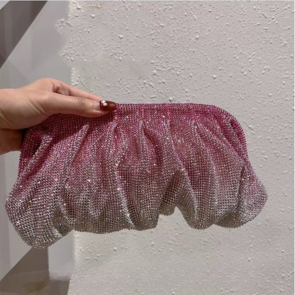 Full of Diamond Pleated Clouds Dinner Bag One Shoulder Crossbody Clamp Women's Bag (MAC257) - Mariam's Collection