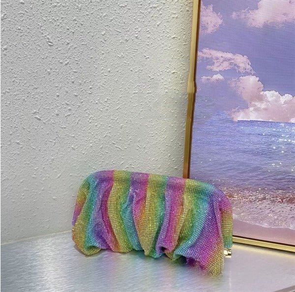 Full of Diamond Pleated Clouds Dinner Bag One Shoulder Crossbody Clamp Women's Bag (MAC257) - Mariam's Collection