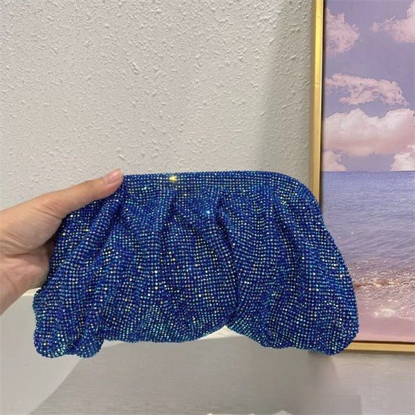 Full of Diamond Pleated Clouds Dinner Bag One Shoulder Crossbody Clamp Women's Bag (MAC257) - Mariam's Collection