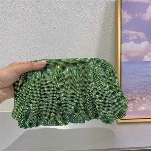 Full of Diamond Pleated Clouds Dinner Bag One Shoulder Crossbody Clamp Women's Bag (MAC257) - Mariam's Collection