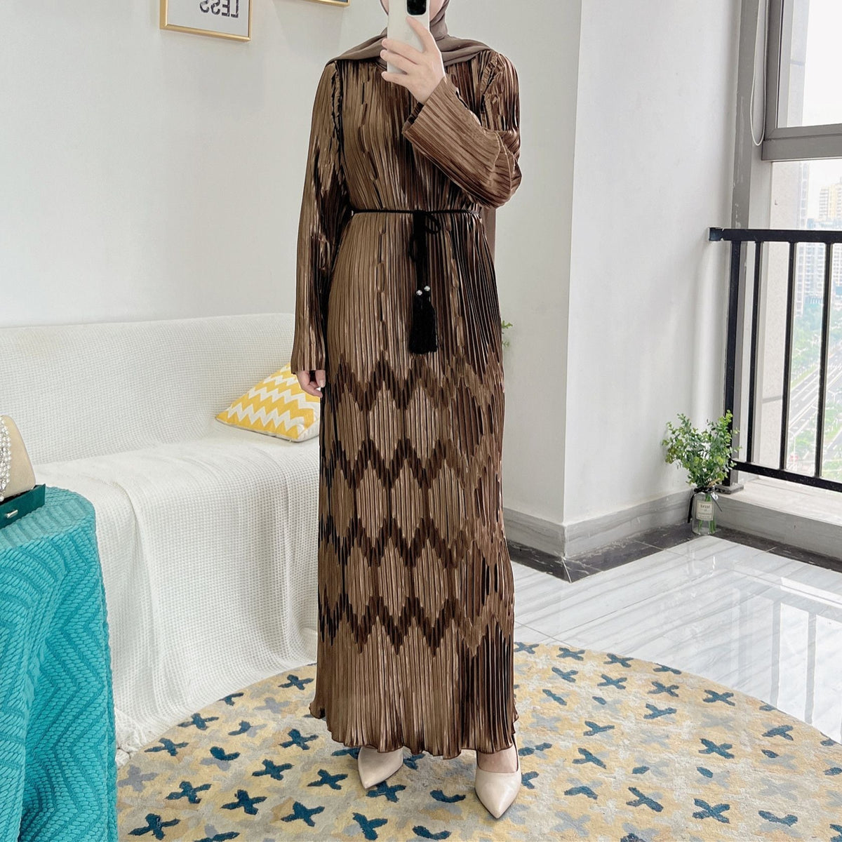 Full Pleated Maxi Dress(MS543) - Mariam's Collection