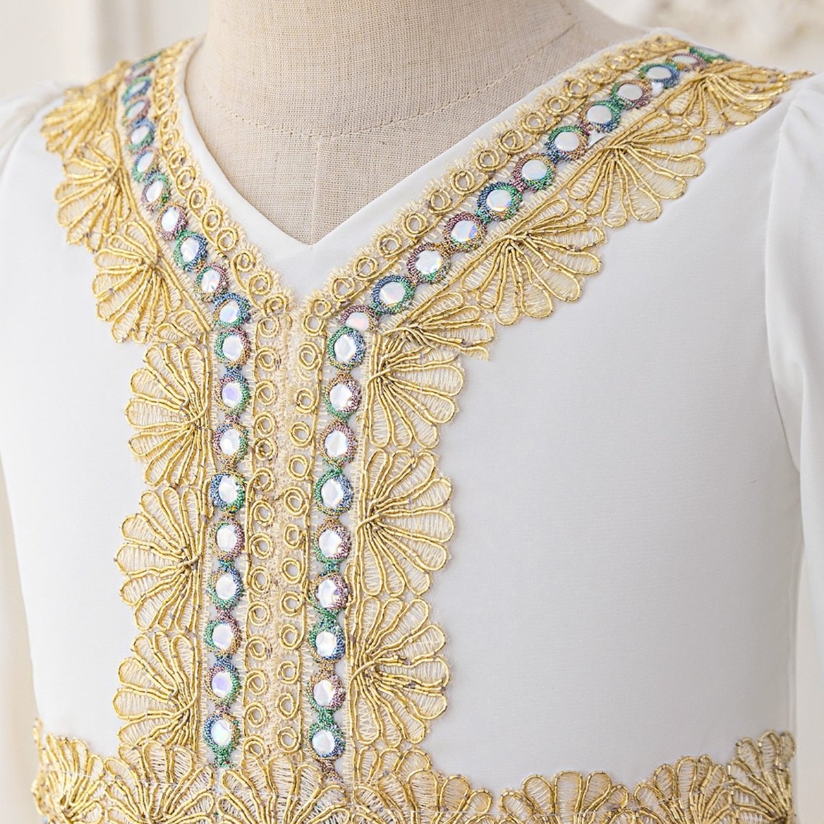 Girls Embroidered Kaftan Dress with Jeweled Belt(MKG021) - Mariam's Collection