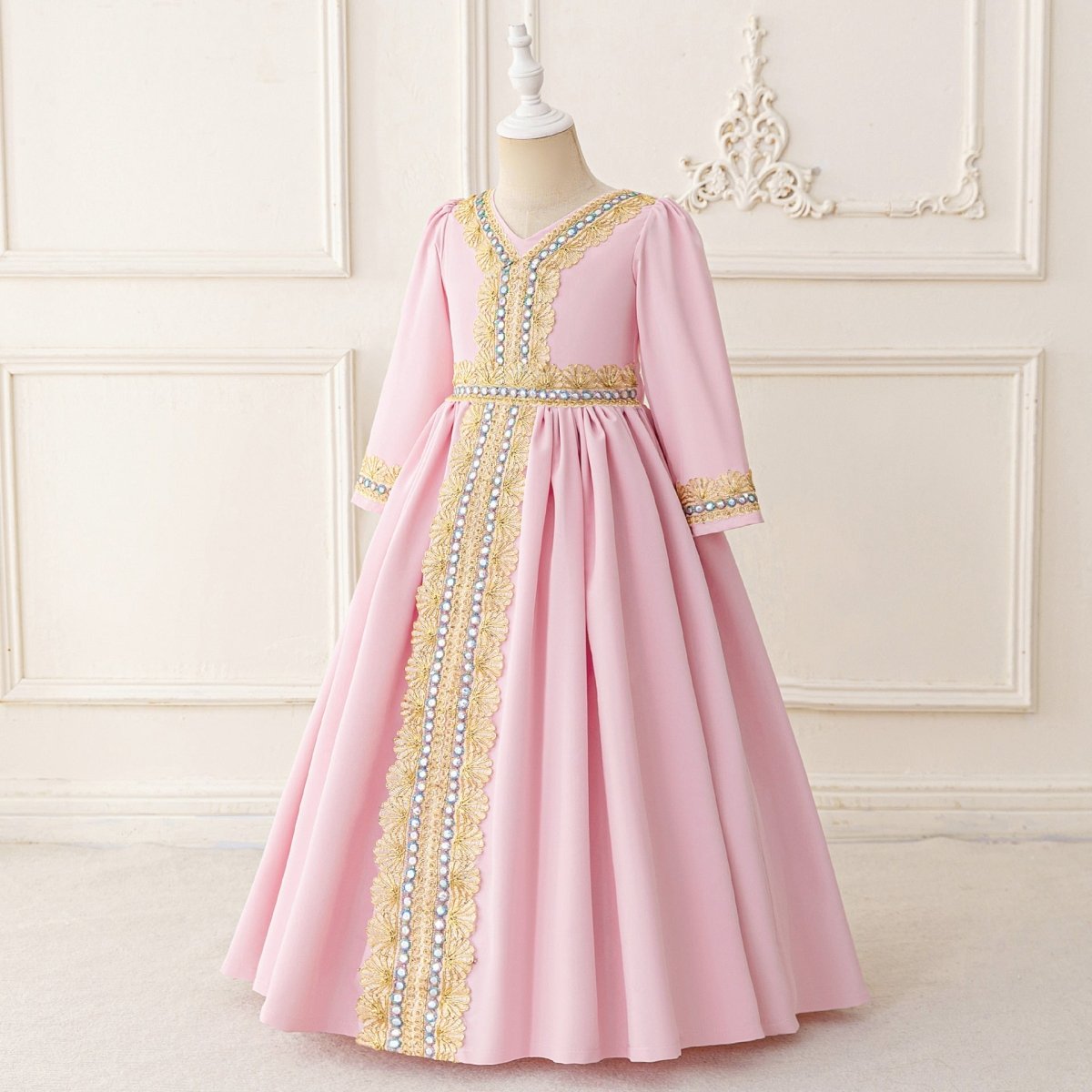 Girls Embroidered Kaftan Dress with Jeweled Belt(MKG021) - Mariam's Collection