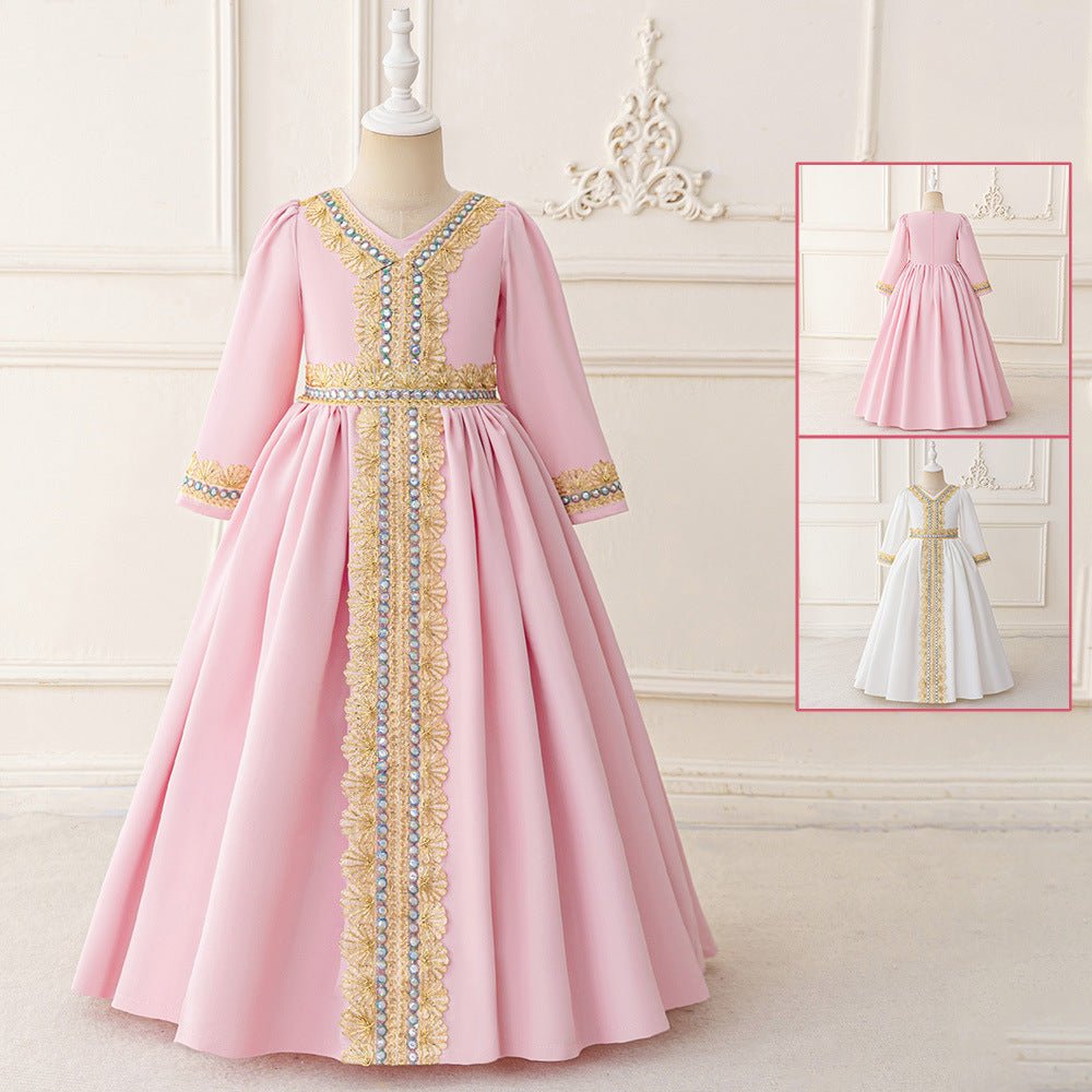 Girls Embroidered Kaftan Dress with Jeweled Belt(MKG021) - Mariam's Collection