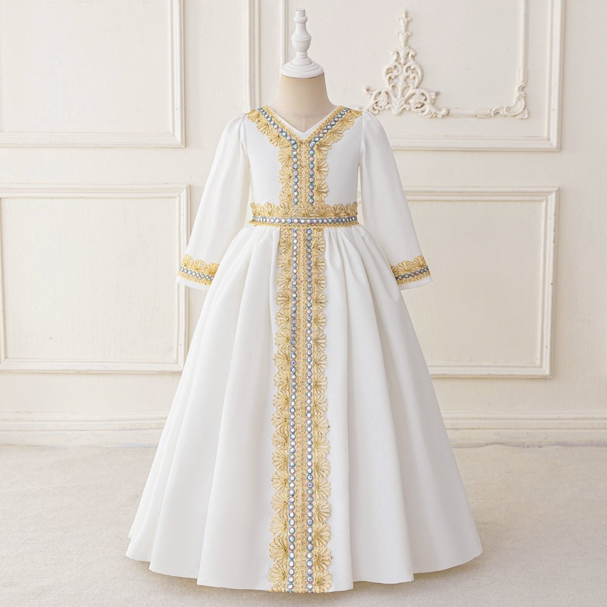 Girls Embroidered Kaftan Dress with Jeweled Belt(MKG021) - Mariam's Collection