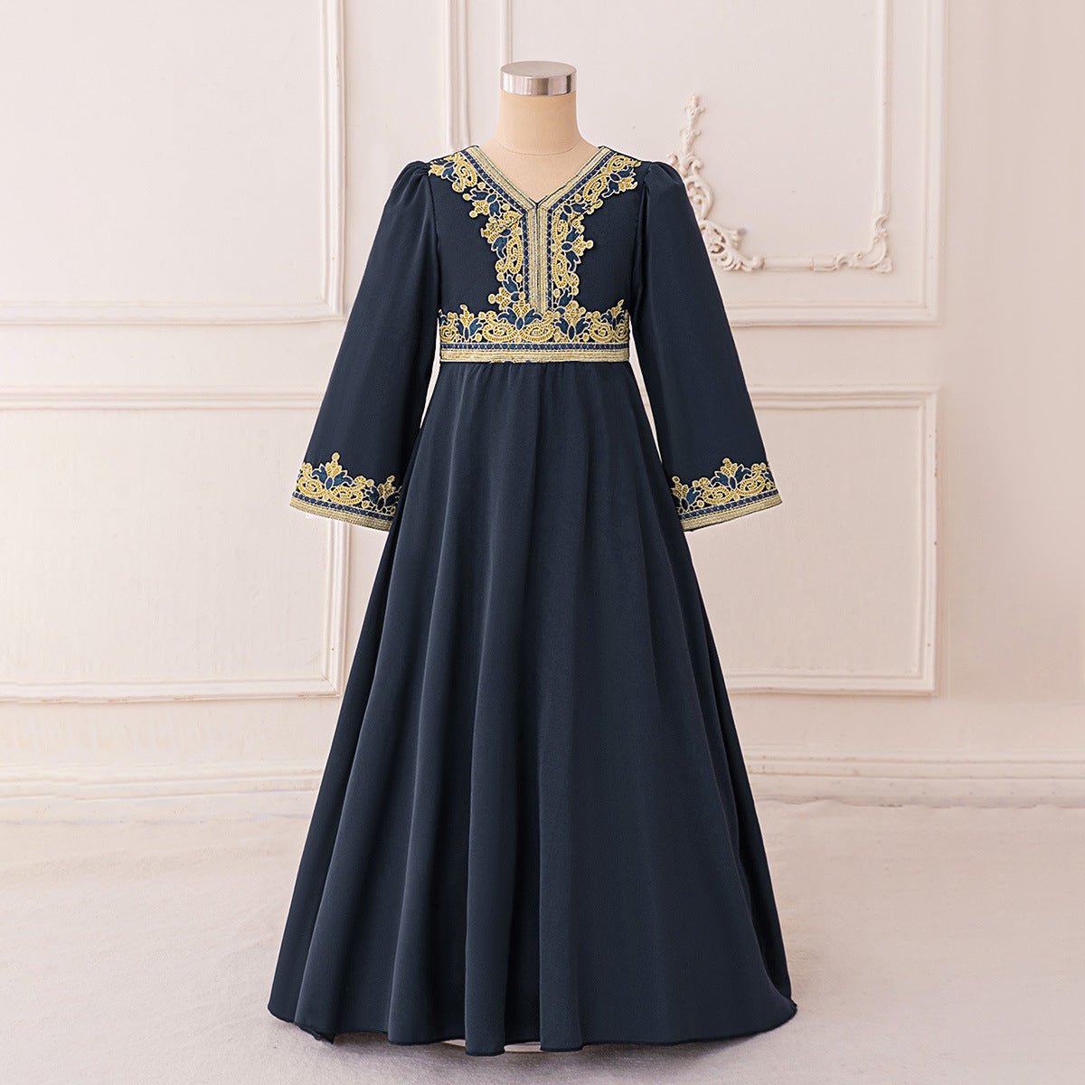 ladies embroidered dress Girls Kaftan Dress(MKG020) Navy Blue / 150cm/10Y maxi and midi dress Casual Dresses Clothes For and an effortless silhouette size:1XL
