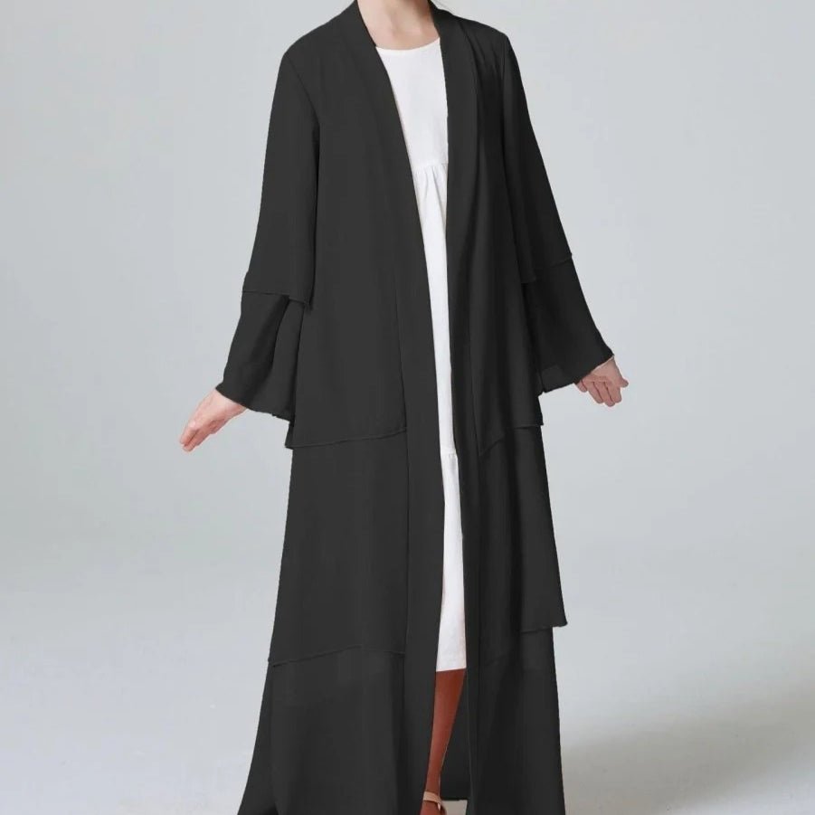Girls Plain 3 - Layered Chiffon Open Abaya Kid Abaya(MKG009) - Mariam's Collection