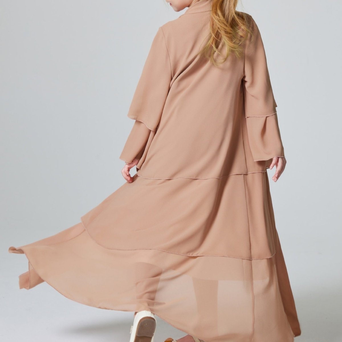 Girls Plain 3 - Layered Chiffon Open Abaya Kid Abaya(MKG009) - Mariam's Collection