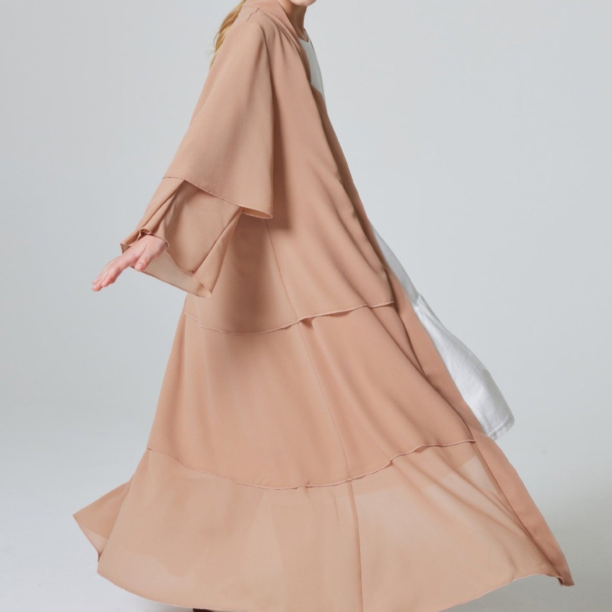 Girls Plain 3 - Layered Chiffon Open Abaya Kid Abaya(MKG009) - Mariam's Collection