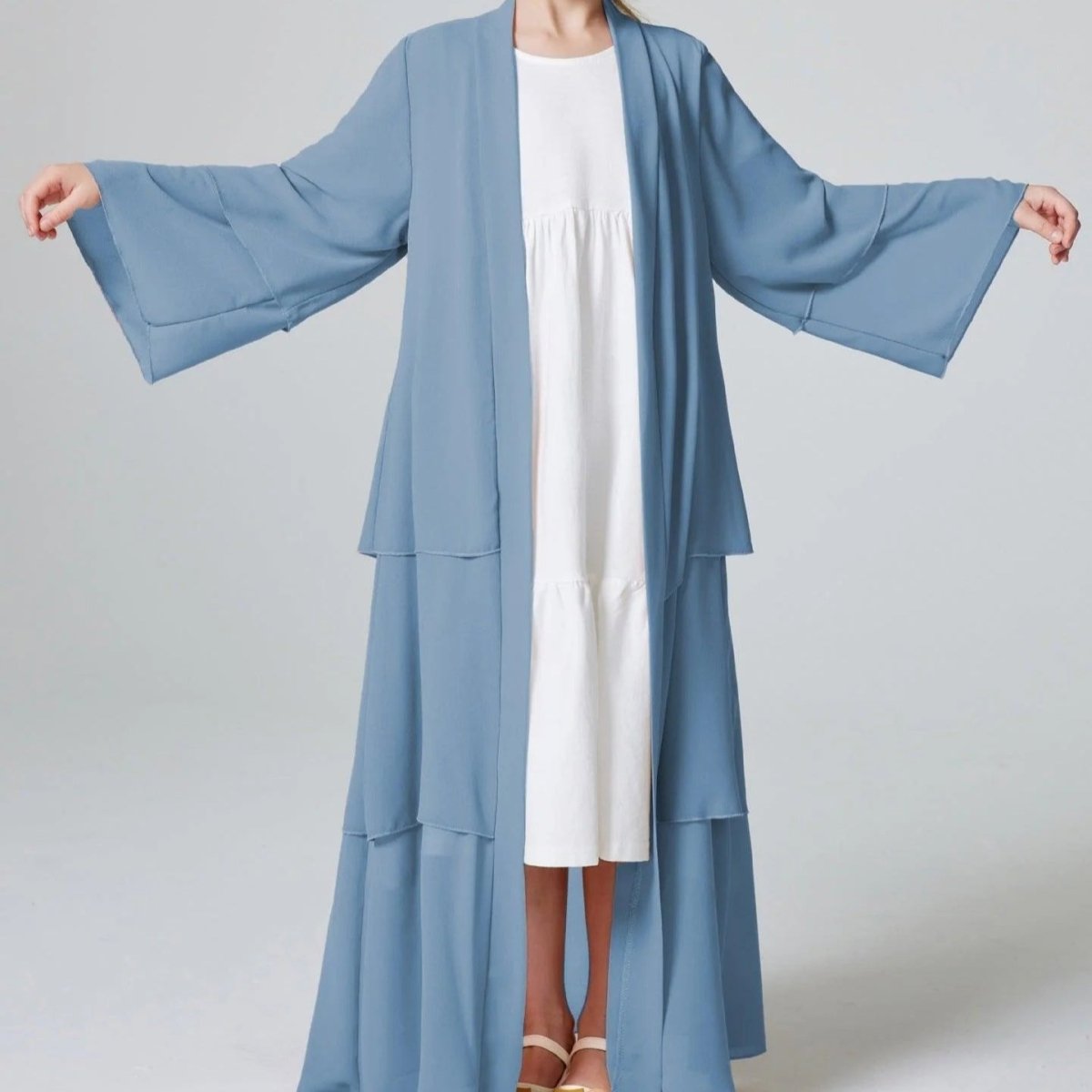 Girls Plain 3 - Layered Chiffon Open Abaya Kid Abaya(MKG009) - Mariam's Collection