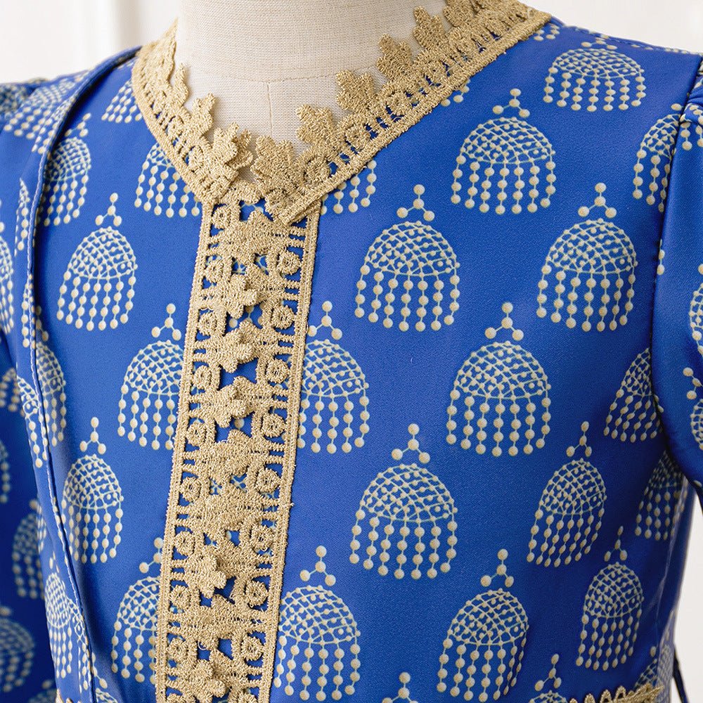 Girls Royal Blue Printed Kaftan Dress(MKG023) - Mariam's Collection