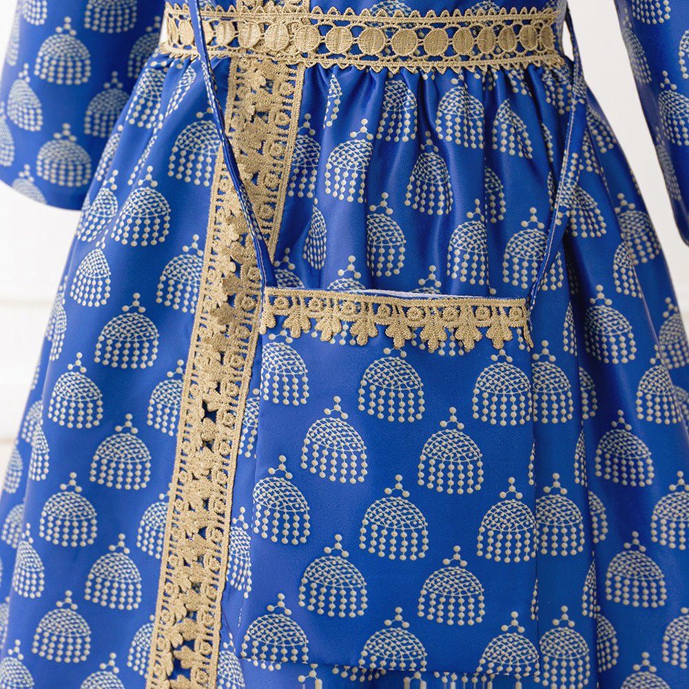 Girls Royal Blue Printed Kaftan Dress(MKG023) - Mariam's Collection