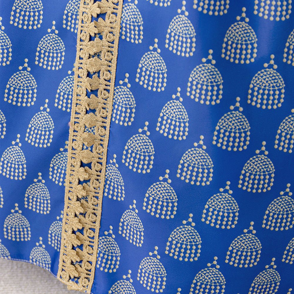 Girls Royal Blue Printed Kaftan Dress(MKG023) - Mariam's Collection