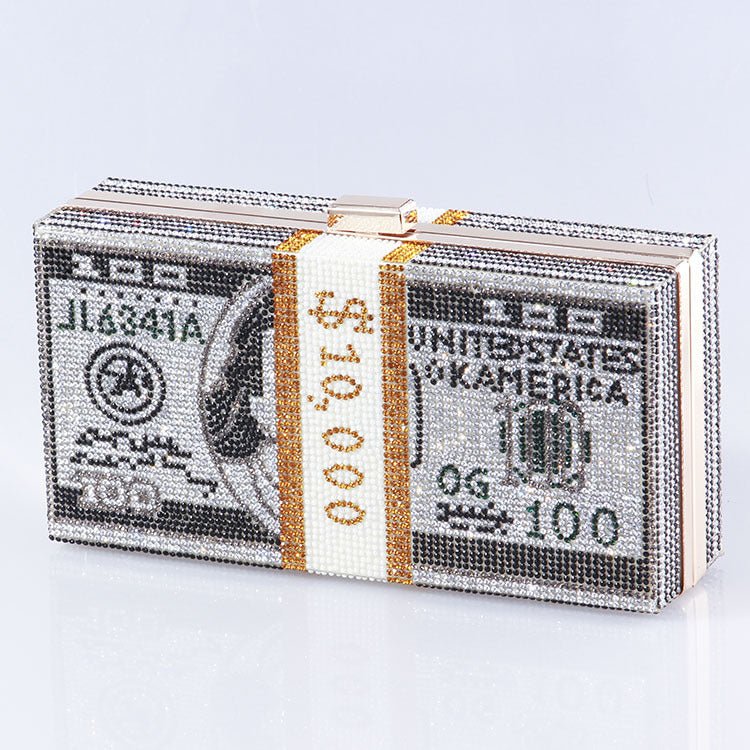 Glamorous Fully Bedazzled Dollar Motif Evening Bag Party Clutch (MAC293) - Mariam's Collection