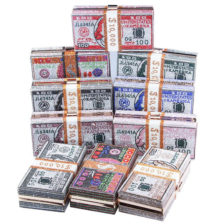 Glamorous Fully Bedazzled Dollar Motif Evening Bag Party Clutch (MAC293) - Mariam's Collection