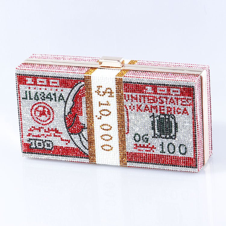 Glamorous Fully Bedazzled Dollar Motif Evening Bag Party Clutch (MAC293) - Mariam's Collection