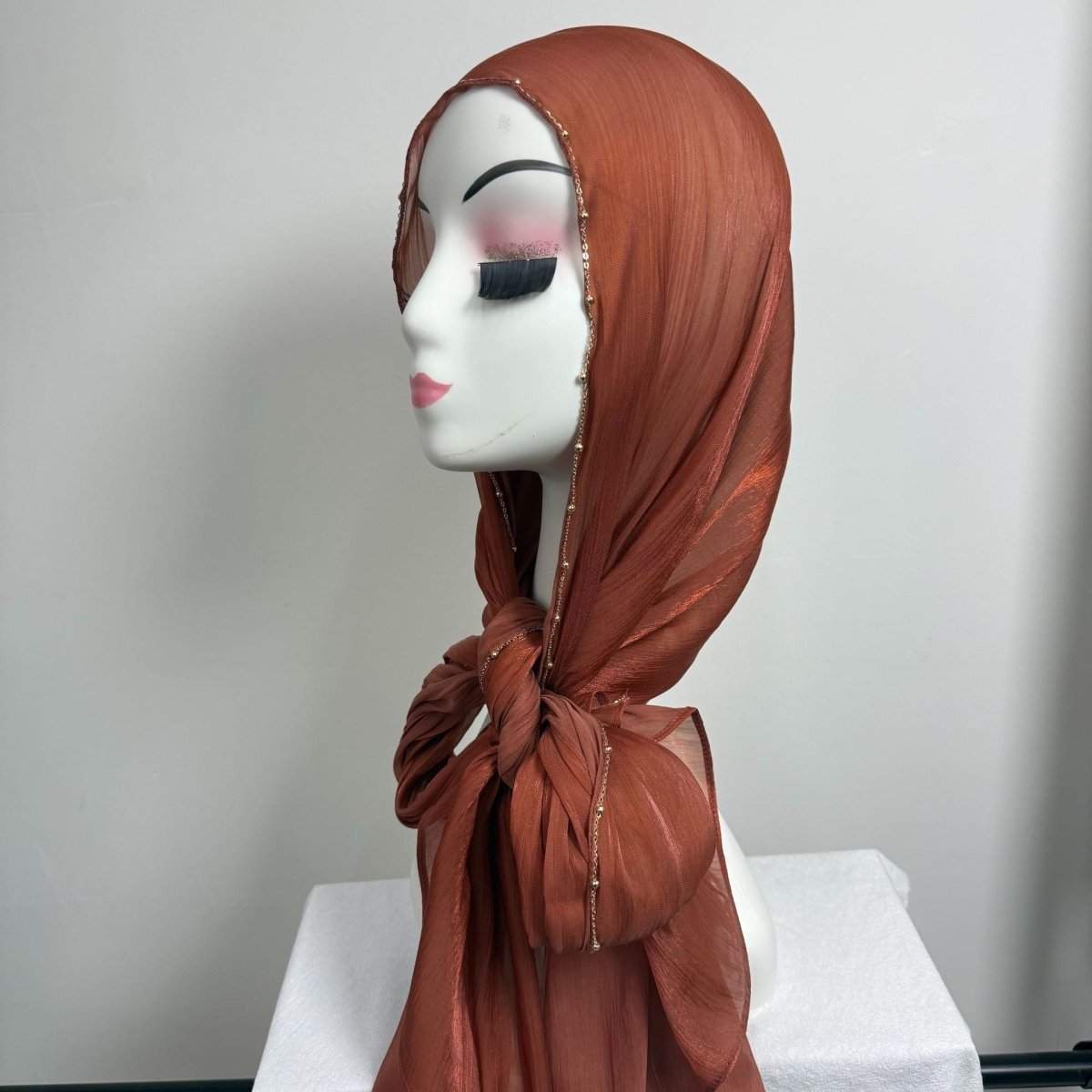 Lightweight beaded edge hijab worn loosely for effortless styling