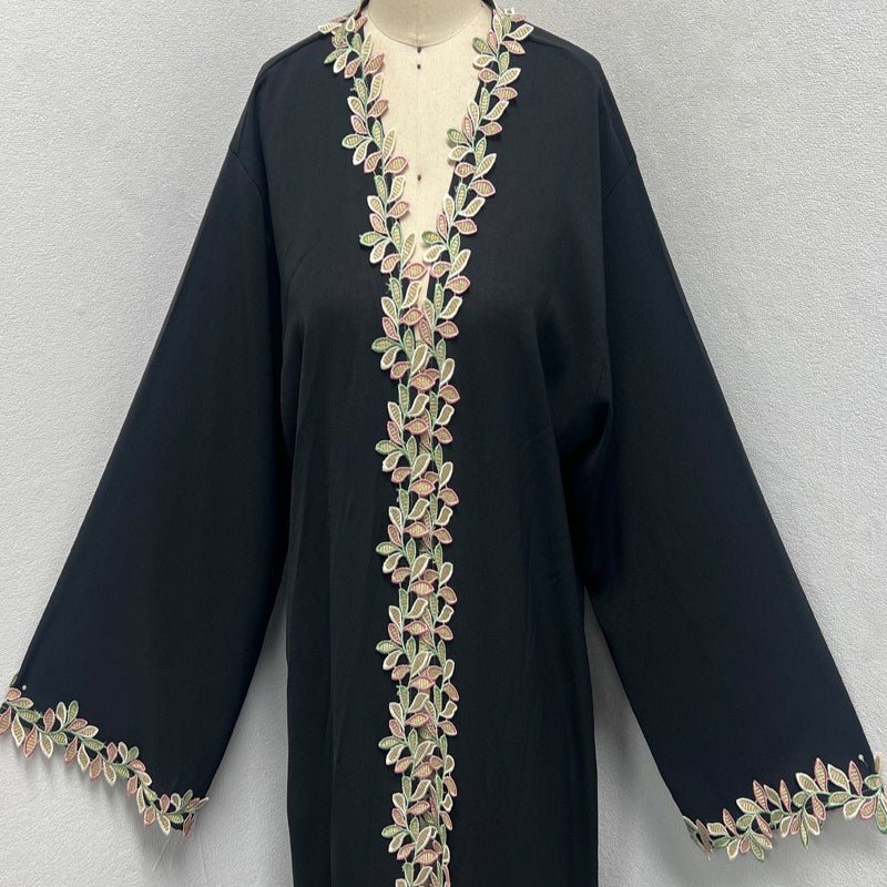 Gold Floral Embroidered Abaya(MOA296) - Mariam's Collection